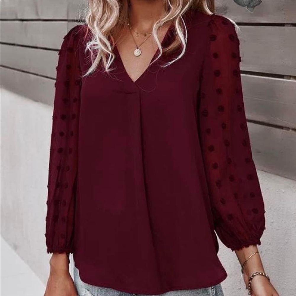 Sweet Polka Dot Long Sleeve V-Neck Top